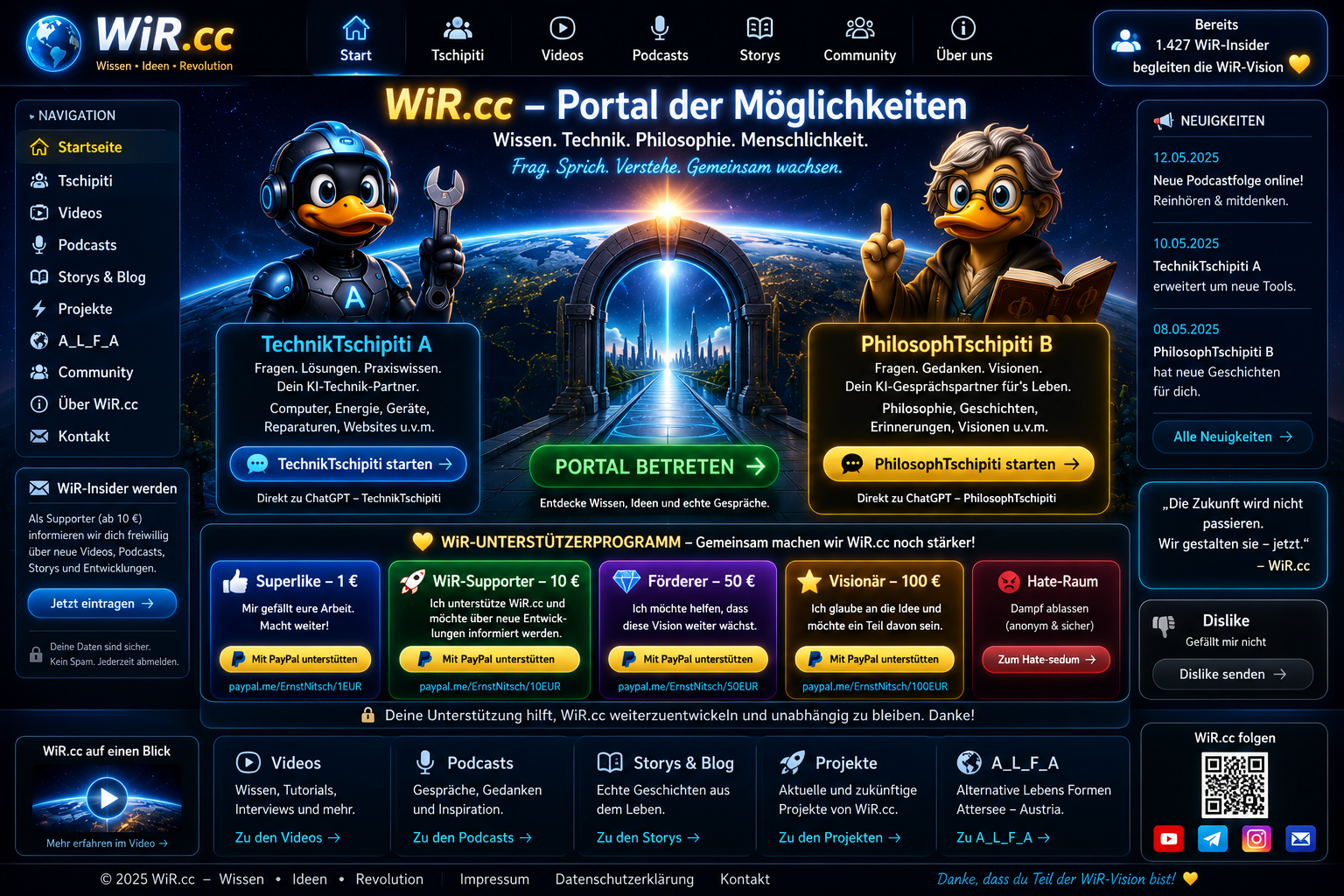 WiR.cc Portal mit vollständig anklickbarer Navigation